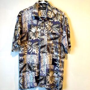 Caribbean Blues Hawaiian Floral Button Down Shirt Men's Size Medium